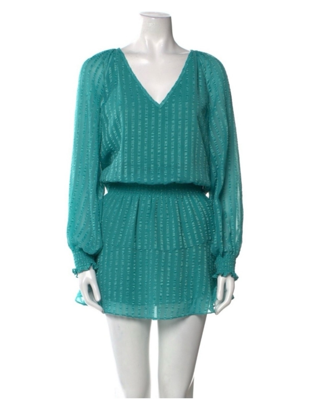 Ramy Brook Textured Smocked Mini Dress in Teal, Size Small